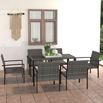 vidaXL Vidaxl - Juego De Comedor Para Jard&iacute;n 7 Piezas Rat&aacute;n Sint&eacute;tico Gris
