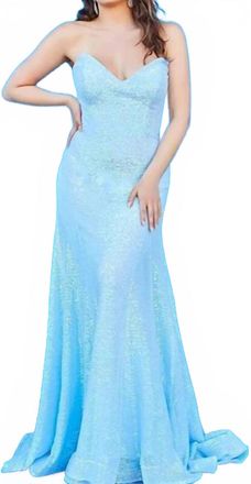 Jovani Strapless Sweetheart Neckline Gown In Light Blue