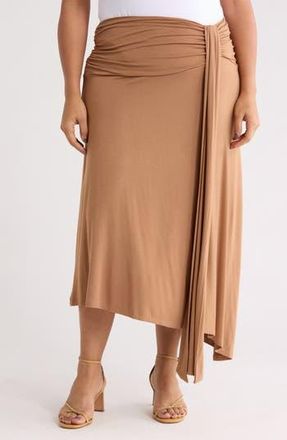 Renee C Draped Asymmetric Stretch Modal Midi Skirt in Amber at Nordstrom Rack, Size 2X
