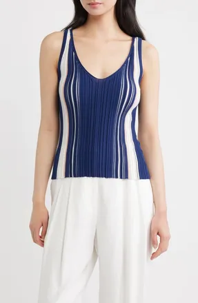 Theory Berkley Cotton Blend Scoop Neck Tank in Navy Multi at Nordstrom, Size X-Small
