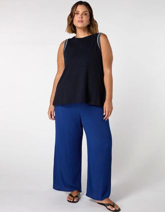 Live Unlimited London Womens Blue Crinkle Drawstring Trouser - Navy - Size: 18