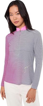 Jamie Sadock Sunsense Gradient Stripe Long Sleeve Quarter Zip Womens Clothing : LG, Polyester/Spandex
