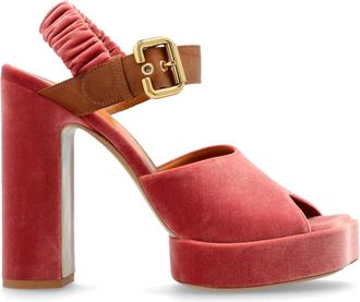 Chloé Schoenen, Dames, Roze, 40 EU, Leer, Platform sandalen Aria