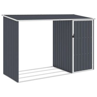Berkfield Home Garden Firewood Shed Anthracite 245x98x159 cm Galvanised Steel in Charcoal | Size: 245 x 98 x 159 cm