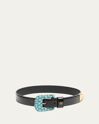 Valentino Garavani VLogo Signature Brushed Calfskin Belt, 30 mm