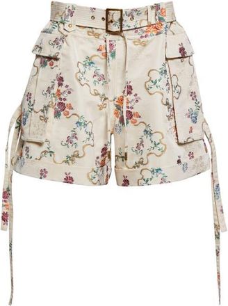 Alexander McQueen Oversize Floral Jacquard Cargo Shorts in Ivory Multicolour at Nordstrom, Size 2 Us