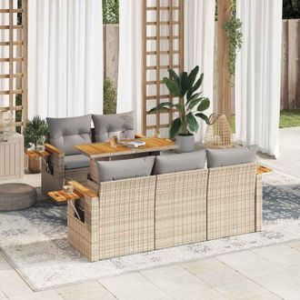 vidaXL Set Sof&aacute;s Jard&iacute;n Y Cojines 6 Pzas Rat&aacute;n Sint&eacute;tico Acacia Beige Vidaxl