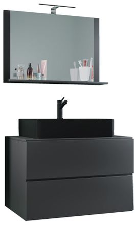 ebuy24 Ebuy24 - Vcm 3 Pcs Lavabo Lavabo Gabinete Inferior Ancho 80 Cm Muebles De Ba&ntilde;o Con Cajones Espejo Lendas M (antracita)