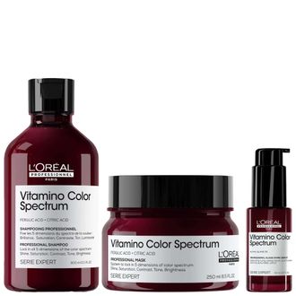 L&acute;Or&eacute;al Professionnel Womens Vitamino Color Spectrum Trio - Shampoo 300ml, Mask 250ml & Glass Shine Serum 30ml for Coloured Hair - One Size
