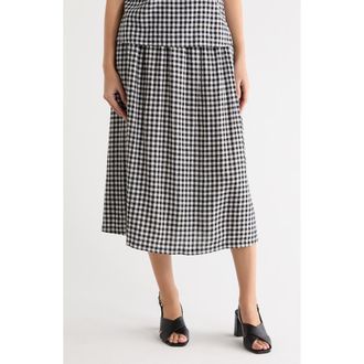 Caslon Yarn Dye Linen Blend Midi Skirt in Black- White Bea Gingham at Nordstrom Rack, Size X-Small