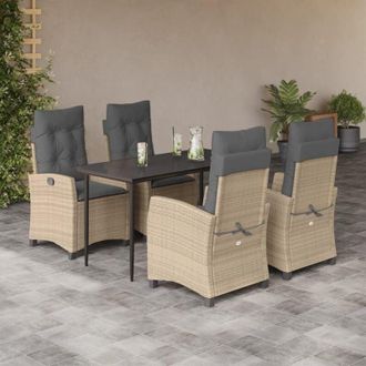 vidaXL Set Comedor De Jard&iacute;n 5 Pzas Con Cojines Rat&aacute;n Sint&eacute;tico Beige Vidaxl