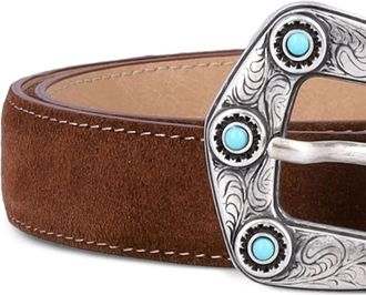 Fabrizio Mancini Cintura in pelle scamosciata con fibbia incisa - Marrone