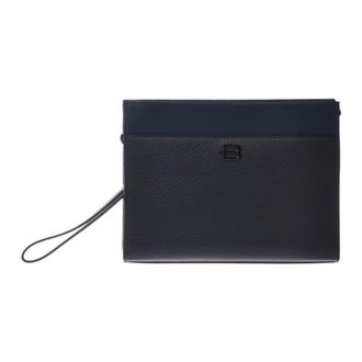 Baldinini Tumbled Leather Clutch Bag - male - Baldinini - Bags - Blue - ONE SIZE - Bags