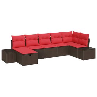 vidaXL Conjunto De Sof&aacute; De Jard&iacute;n 7 Pcs Marr&oacute;n Rat&aacute;n Sint&eacute;tico Vidaxl