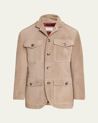 Brunello Cucinelli Mens Suede Four-Pocket Safari Jacket
