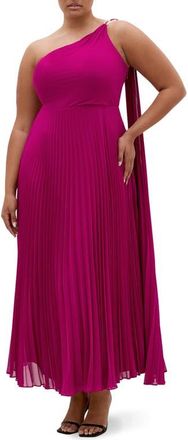 City Chic Eloura One-Shoulder Pleated Maxi Dress in Framboise at Nordstrom, Size 16W