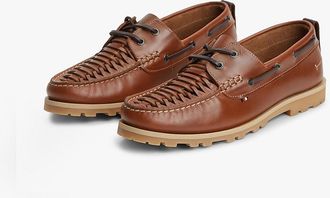 Tommy Hilfiger Mens Woven Leather Boat Shoe - Ginger Clay - US 10 / EU 43