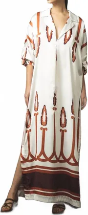 Andres Otalora Alma Pura Printed Tunic Maxi Dress In Orange Torches