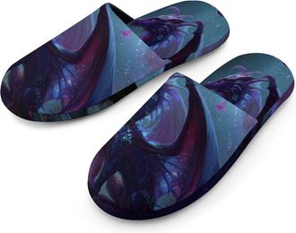 Generic Dragon Purple Galaxy Mens Slippers Warm Non-Slip Houes Shose Spa Slipper for Home Bedroom