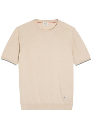 Tod's Striped Detail Knit Cotton T-shirt - Off White - XL