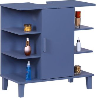 Relaxdays Relaxdays bathroom cabinet with door and 6 shelves, HWD: 65x64x31 cm, MDF, washbasin storage, blue-grey