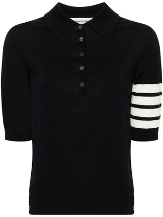 Thom Browne Navy Blue Fine-knit Polo Top