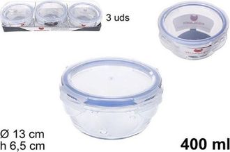 Trade Shop Trade Shop - Set 3 Pezzi Contenitori Per Alimenti In Vetro Con Coperchi Plastica 400ml 110548