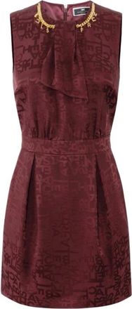 Elisabetta Franchi Jacquard Lettering Mini Jurk met Halsdoek - Dames - Korte kleedjes - Rood - M - Kleedjes