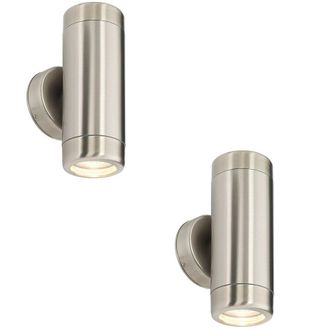 Loops 2 PACK Up & Down Twin Outdoor Wall Light - 2 x 7W GU10 LED - Stainless Steel in Metallics