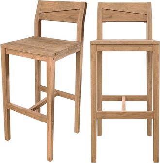 Rendez-Vous D&eacute;co Lote de 2 sillas de bar exterior de 74 cm en madera de teca maciza
