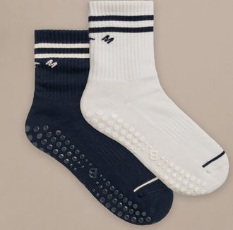BAM Pilates Grip Crew Socks - 2 Pack -Size 4-7 - UK Size 4-7