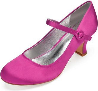 Generic Bridal Wedding Shoes Womens Round Toe Kitten Bridal Heels Low Heels Pumps Evening Prom Party Dress 6.5Cm,Rose red,9 UK