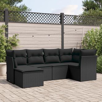 vidaXL Vidaxl - Set De Sof&aacute;s De Jard&iacute;n 6 Piezas Y Cojines Rat&aacute;n Sint&eacute;tico Negro