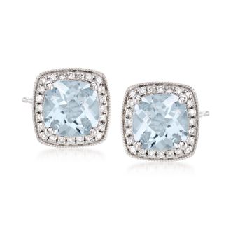 Ross-Simons Aquamarine and. Diamond Earrings in 14kt White Gold