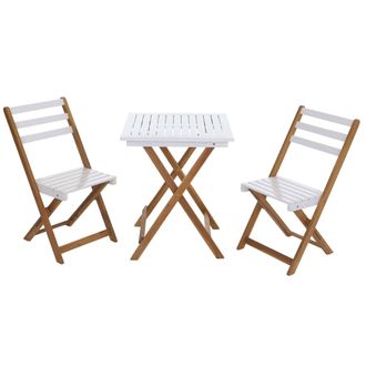 Hhg Conjunto Hhg-724, Conjunto De Sal&oacute;n Para Jard&iacute;n Con 2 Sillas Y Mesa, Madera De Acacia Plegable, Blanco Natural