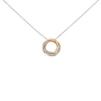 House of Brilliance Tri Tone Sterling Silver 1/5 Cttw Diamond Interlocking Circle Pendant Necklace at Nordstrom