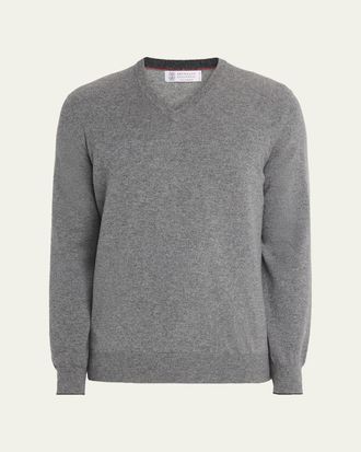 Brunello Cucinelli Mens Cashmere Classic Fit V-Neck Sweater