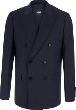 HUGO BOSS Dubbele rij knopen jas - Heren - Blazers - Blauw - 2XL - Wol - Jassen
