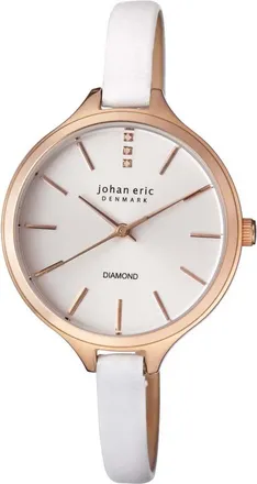 Johan Eric Denmark Herlev Slim Rose Gold-tone Case White Leather Diamond Accents Ladies Watch JE2100-09-001