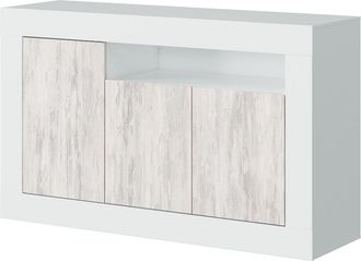 No Brand No Brand - Aparador 144x42x87 Cm Blanco Mate Y Envejecido Con 3 Puertas - Sorso