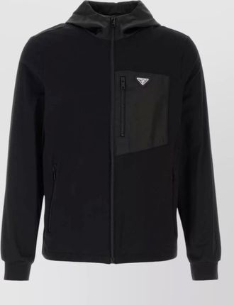 Prada stretch cotton hooded sweatshirt chest pocket