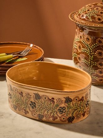 Poterie d'&Eacute;vires Flowers Hand-Painted Ceramic Oval Dish