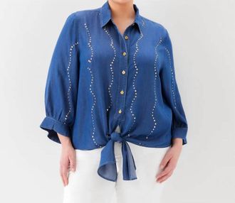 Karen Kane Blouson Sleeve Gemstone Denim Shirt - Plus In Chambray