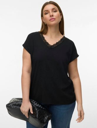 Vero Moda Curve Shirttop VERO MODA CURVE VMCBELLA SL LACE TOP WVN NOOS CUR, Damen, Gr. 44, schwarz, Web, Obermaterial: 97% Viskose, 3% Elasthan, unifarben, normal, V-