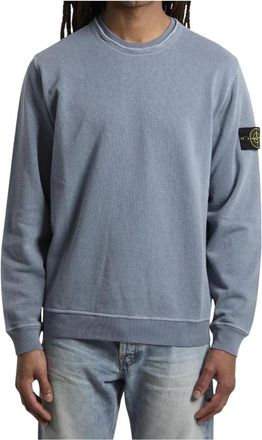 Stone Island Logo Patch Crewneck Sweatshirt - Heren - Sweatshirts - Blauw - 2XL - Katoen - Hoodies & sweatvesten