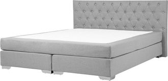 Beliani Cama Continental Tapizada Gris 180 X 200 Cm Con Colch&oacute;n Y Cabecero Acolchado Duchess
