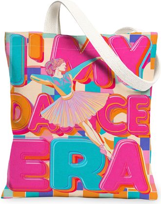 Generic Artistic Vintage Dancer Canvas Tote Bag, Colorful Ballerina Design Reusable Grocery Bag, Lightweight Washable Shoulder Stra, Multicolor, 13x15 Inch