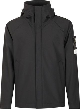 Stone Island Hooded Black Jacket With Concealed Zip