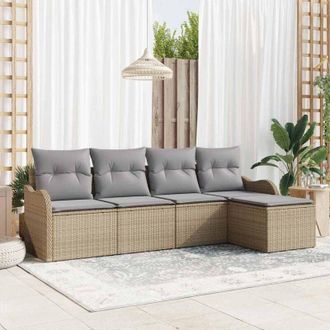 vidaXL Vidaxl - Conjunto De Sof&aacute; De Jard&iacute;n Con Coj&iacute;n 5 Pcs Beige Polirat&aacute;n