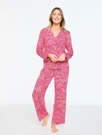 Talbots x Soma Cool Nights Pajama Set - Flowing Hearts - Pink Dogwood - Medium